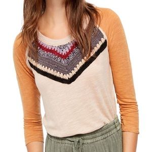 FP / We The Free • Autumn Spring Bound Crochet Baseball Raglan Tee Size Small